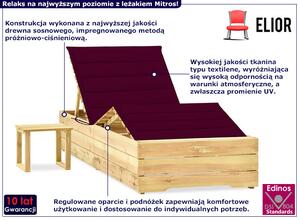 Drewniany leżak z poduszką i stolikiem bordowy - Mitros