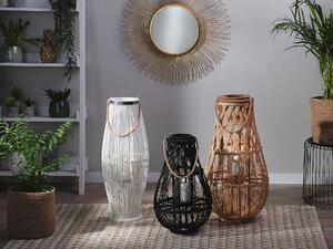 Bambusowy lampion dekoracyjny 56 cm na świeczkę pleciony czarny Tonga Beliani