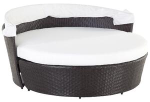 Kosz plażowy ciemnobrązowy białe poduszki ze schowkiem ławką polyrattan Sylt Lux Beliani
