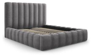 Szare tapicerowane łóżko dwuosobowe ze schowkiem i stelażem 200x200 cm Kelp – Micadoni Home