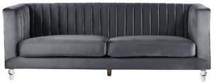 Sofa 3-osobowa ciemnoszara tapicerowana welurowa ozdobne przezroczyste nóżki Arvika Beliani