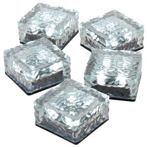 Zestaw 5 sztuk oświetlenia solarnego - szklana kostka - biał