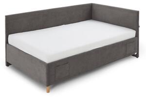 Antracytowe tapicerowane narożne łóżko dziecięce ze schowkiem ze stelażem 90x200 cm Cool – Meise Möbel