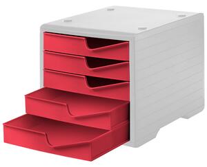 Organizer na dokumenty, 5 szuflad, szary/czerwony