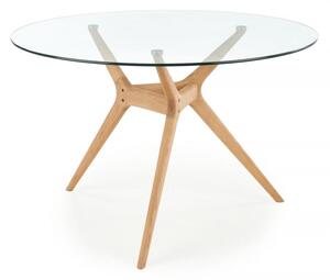 EMWOmeble Stół szklany ASHMORE blat - transparentny, noga - naturalny / SZYBKA WYSYŁKA