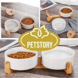 Podwójna miska ceramiczna 2x 400ml na bambusowej podstawce PETSTORY