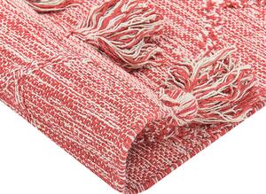 Bawełniany dywan styl tradycyjny 80 x 150 cm geometryczny wzór czerwony Nigde Beliani