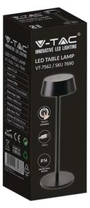 Lampka Restauracyjna Biurkowa Nocna V-TAC 2W LED Ładowalna Czarna IP54 VT-7562 3000K 200lm