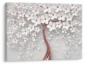 Obraz - Obraz białego drzewa z kwiatami, rosegold (70x50 cm)