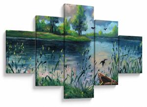 Obraz - Obraz olejny, Wczesny letni wieczór nad jeziorem (125x70 cm)