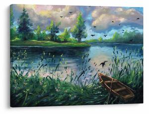 Obraz - Obraz olejny, Wczesny letni wieczór nad jeziorem (70x50 cm)