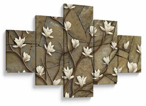 Obraz - Białe magnolie na murze kamiennym (125x70 cm)