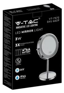 Lustro Przenośne V-TAC 3W LED Łazienka Makijaż 4xAAA fi.17CM Chrom VT-7572 6400K 30lm