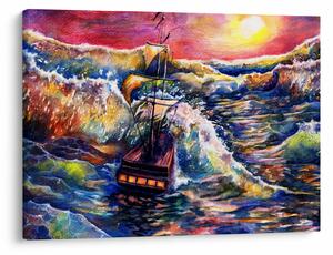 Obraz - Statek na falach oceanu, akwarela (70x50 cm)