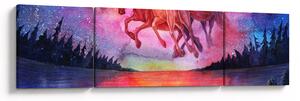 Obraz - Pojawienie się kosmicznych koni nad jeziorem, akwarela (170x50 cm)