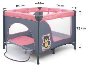 Łóżeczko MILLY MALLY Fun Pink Bear Różowo-szary
