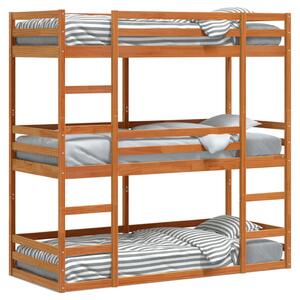 Potrójne łóżko piętrowe, woskowy brąz, 75x190 cm, sosnowe