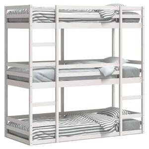 Potrójne łóżko piętrowe, białe, 75x190 cm, lite drewno sosnowe