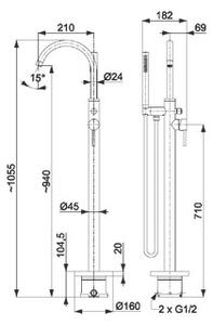 Bateria wannowa natynkowa KFA ARMATURA Moza 5035-510-81 Czarny