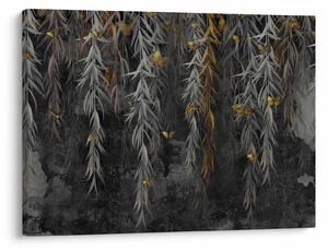 Obraz - Gałązki wierzby na czarnym tle (70x50 cm)