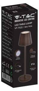 Lampka Restauracyjna Biurkowa Nocna V-TAC 3W LED Ładowalna Szczelna IP54 Brązowa VT-7522 3000K 200lm
