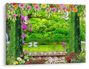 Obraz - Magiczny ogród z łabędziami (70x50 cm)