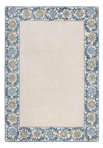 Niebiesko-kremowy dywan z mieszanki wełny tkany ręcznie 160x230 cm Myla Floral Frame – Flair Rugs