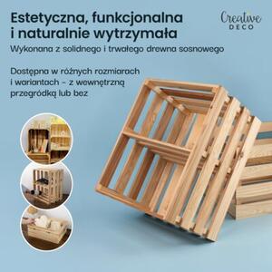 Drewniana Skrzynka z Półką | CREATIVE DECO | Klasyczne Pudełko 50x40x30cm | Naturalny