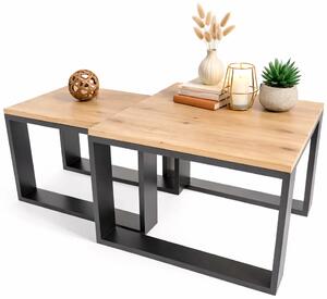 Dwa Loftowe Stoliki Kawowe Dąb Artisan + Czarny G0-K81
