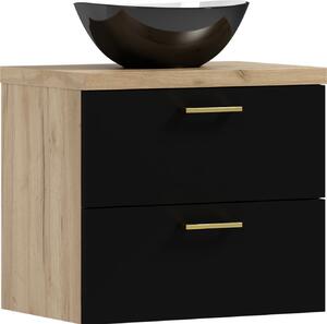 Meble ADK | Szafka wiszca, 53,2 x 50 x 40,6 cm, z czarnym frontem i czarn umywalk, LUNA 50