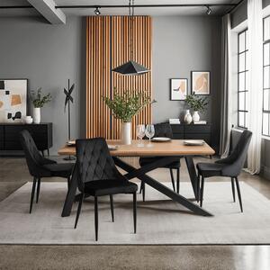 Stół Prostokątny Rozkładany HAMILTON 160-200 cm Dąb złoty/Czarny Nowoczesny Loft