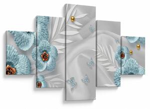 Obraz - 3D niebieskie kwiaty (125x70 cm)