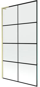 Mexen Next L parawan nawannowy 1-skrzydłowy 100 x 150 cm, czarna kratka, złoty szczotkowany - 895-100-000-03-77-55