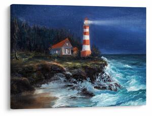 Obraz - Latarnia morska na brzegu oceanu, akwarela (70x50 cm)