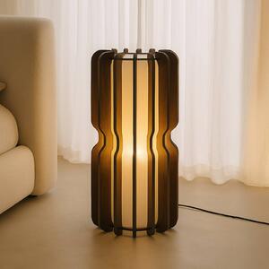 Lampa stojąca Juneta Lucande, ciemne drewno, salon / jadalnia, drewno, skandynawski