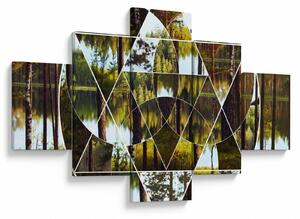 Obraz - Geometryczny kolaż na tle nordyckich lasów (125x70 cm)
