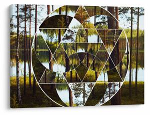 Obraz - Geometryczny kolaż na tle nordyckich lasów (70x50 cm)
