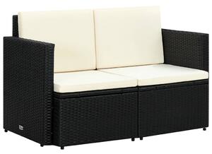 2-osobowa sofa ogrodowa z poduszkami, polirattan, czarna