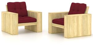Krzesła ogrodowe z poduszkami w kolorze wina, 2 szt., drewniane
