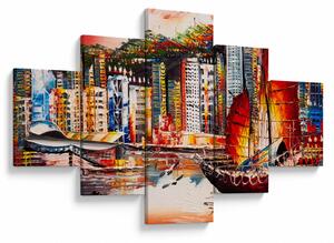 Obraz - Victoria Harbor, Hong Kong, obraz olejny (125x70 cm)