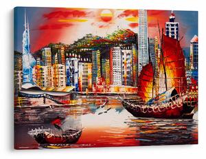 Obraz - Victoria Harbor, Hong Kong, obraz olejny (70x50 cm)