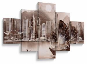 Obraz - Victoria Harbor, Hongkong, efekt sepii (125x70 cm)