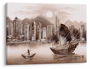 Obraz - Victoria Harbor, Hongkong, efekt sepii (70x50 cm)