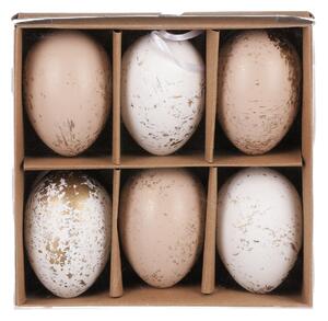 Zestaw sztucznych jajek wielkanocnych ozdobionych złotem, brązowo-biały, 6 szt