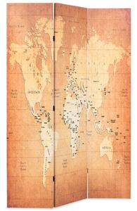 Składany parawan, 120x170 cm, mapa świata, żółty