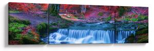 Obraz wodospadu w czerwonym lesie (170x50 cm)