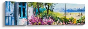 Obraz ogrodu przed domem, obraz olejny (170x50 cm)