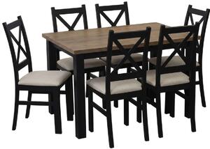 Zestaw stół 120x80 Czarny/Dąb lefkas z 6 krzesłami Czarny/Beż K005-6