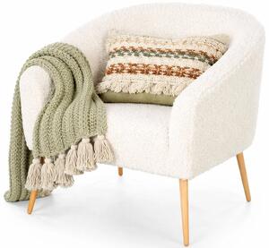 Nowoczesny boucle fotel wypoczynkowy kremowy+naturalny C2-F70