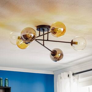 EMIBIG LIGHTING Lampa sufitowa Glassy, czarna, grafitowa/bursztynowa/przezroczysta, 6-punktowa